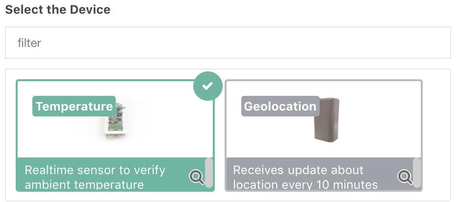 Image Selector example showing two selectable images: Temperature and Geolocation