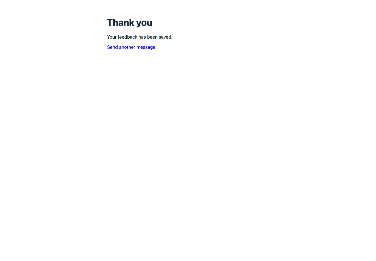 The thank-you page returned after the feedback is saved