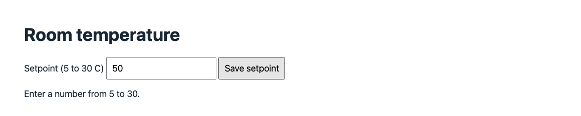 A TagoRUN form showing the server's field error for a setpoint of 50