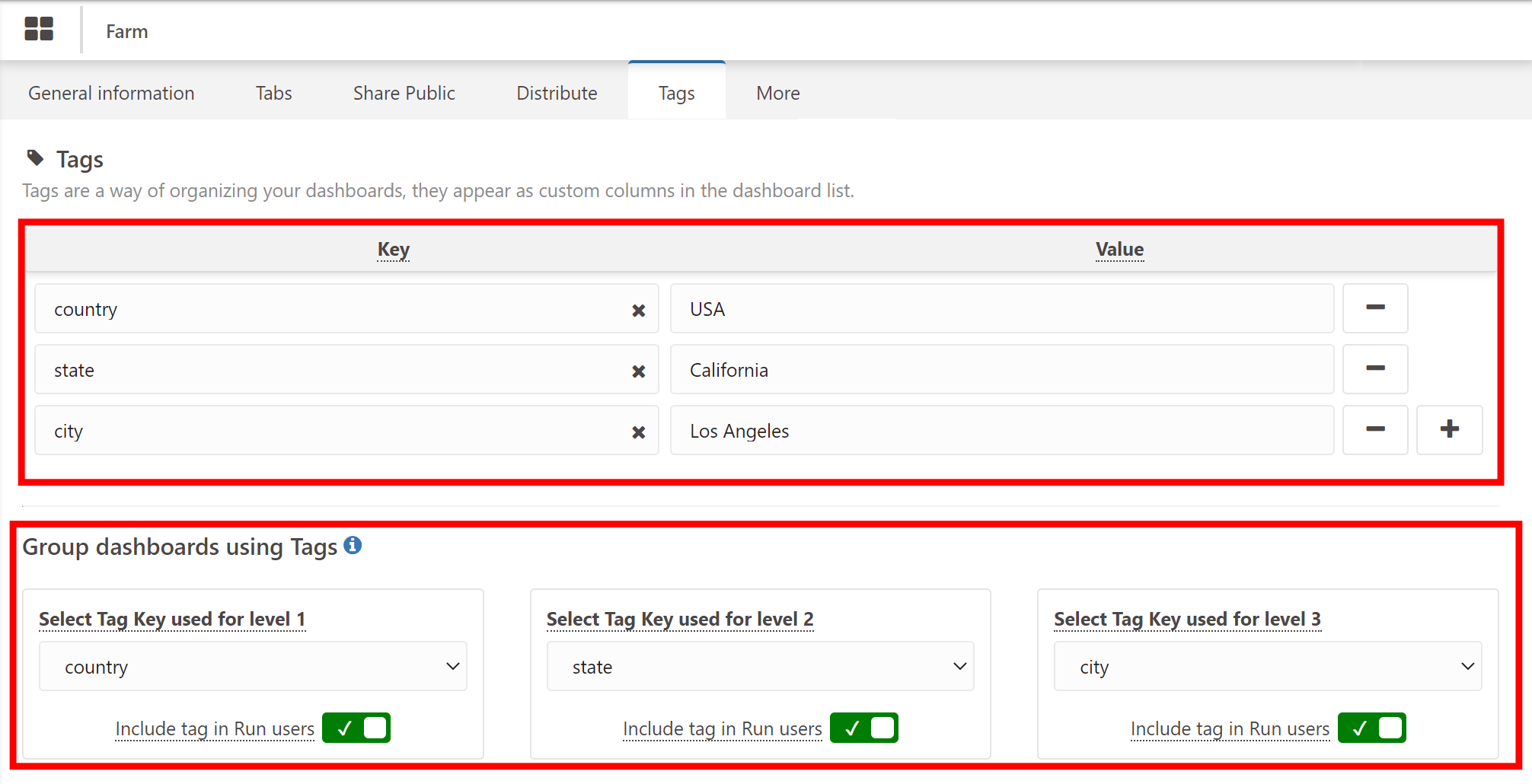 Tags and Tag Values in Dashboard Settings