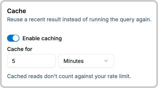 Cache settings with caching enabled and a five-minute duration