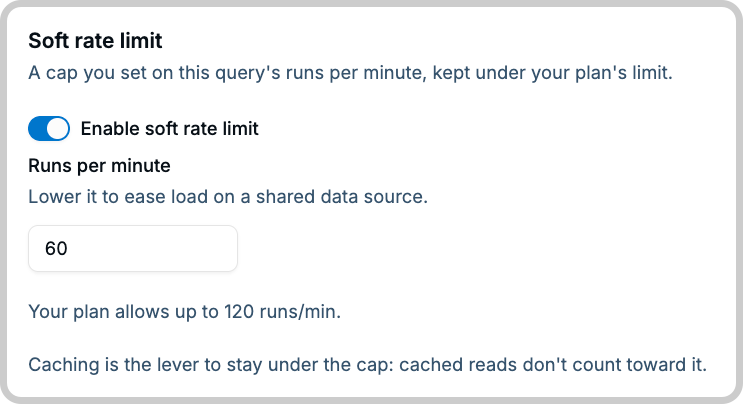 Soft rate limit settings capping the query at 60 runs per minute