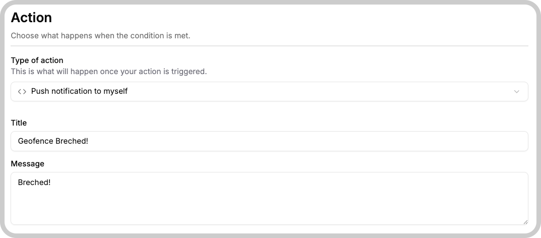 Push notification action configuration