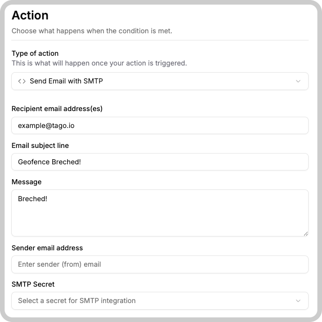 Send Email using SMTP action configuration
