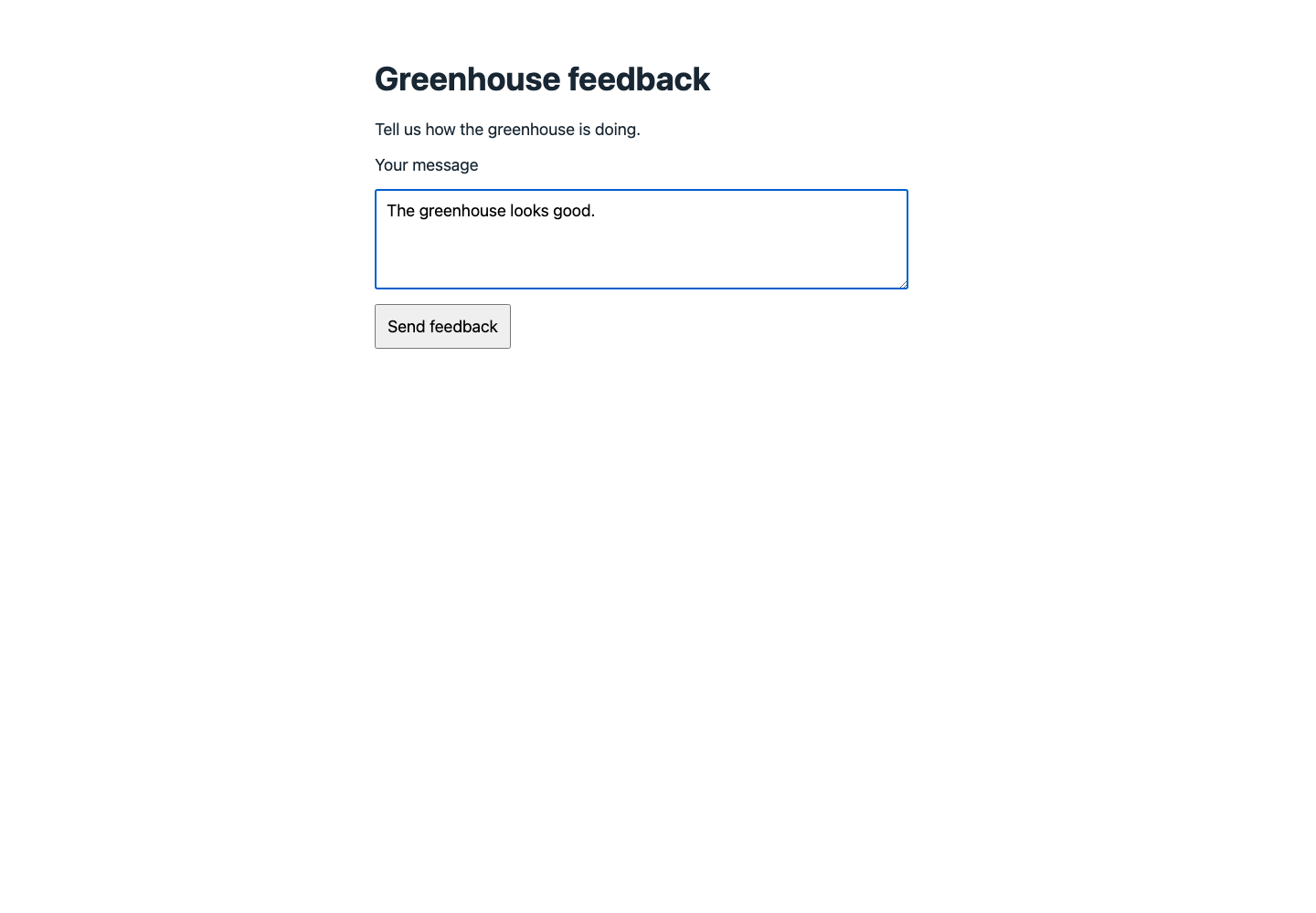 Public feedback form with a message ready to send