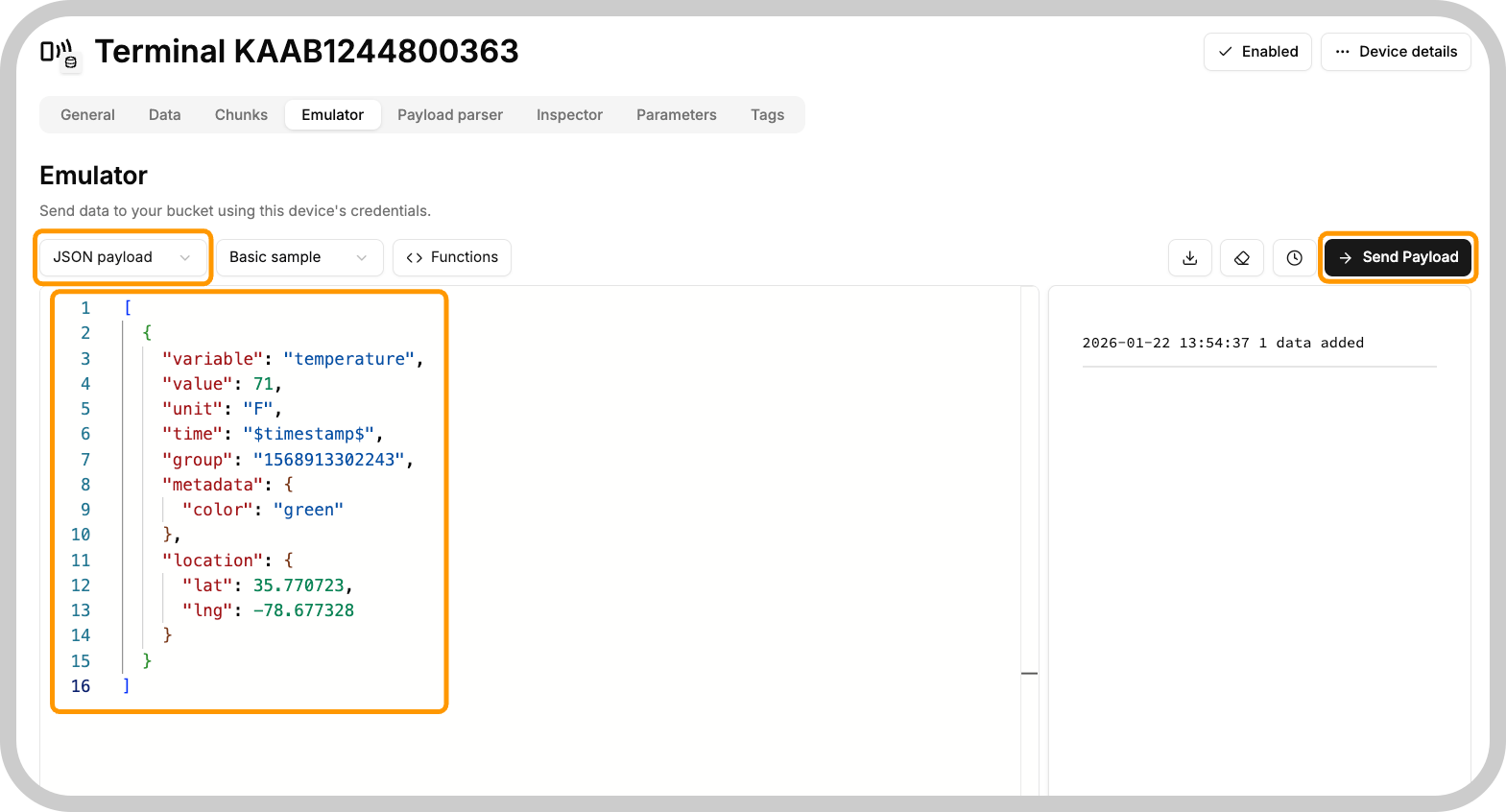 Example payload editor