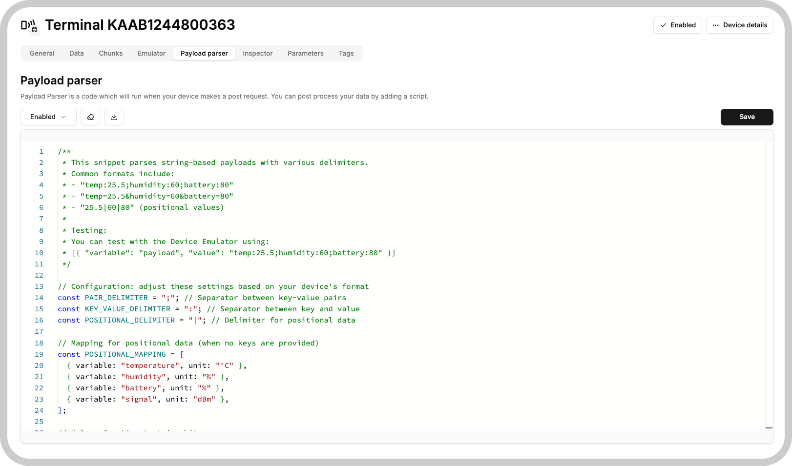Parser settings to enable the parsers