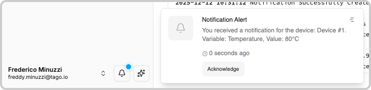 Notifications UI showing unread count
