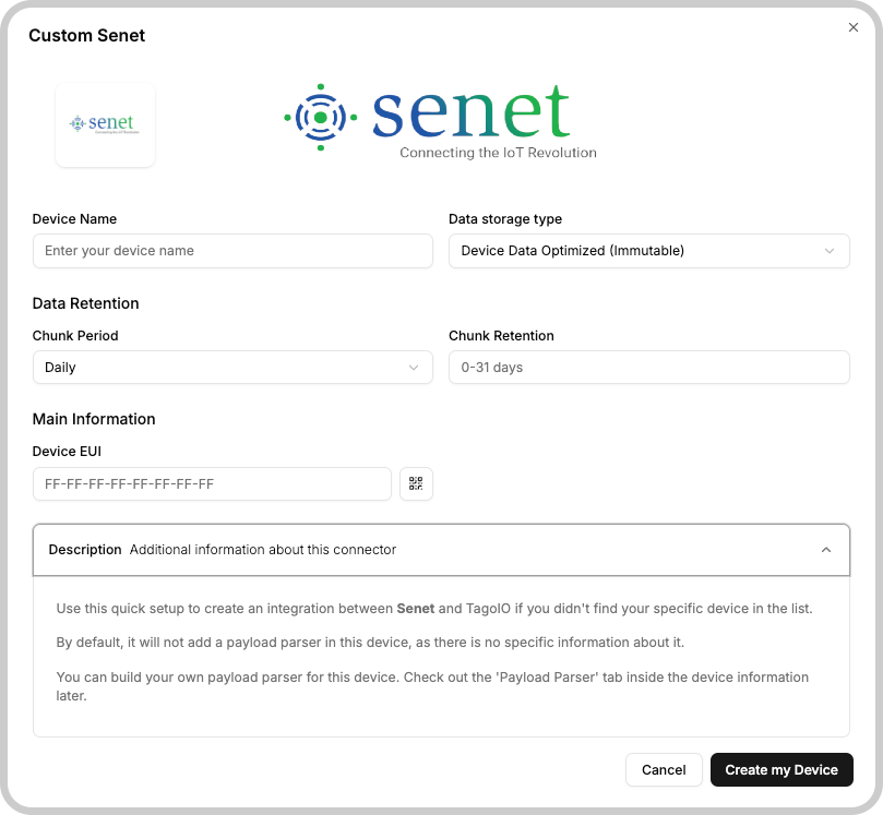 Device creation screen
