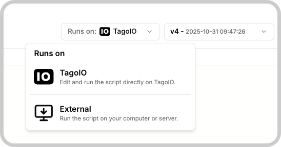 Run this script from options (TagoIO / External)