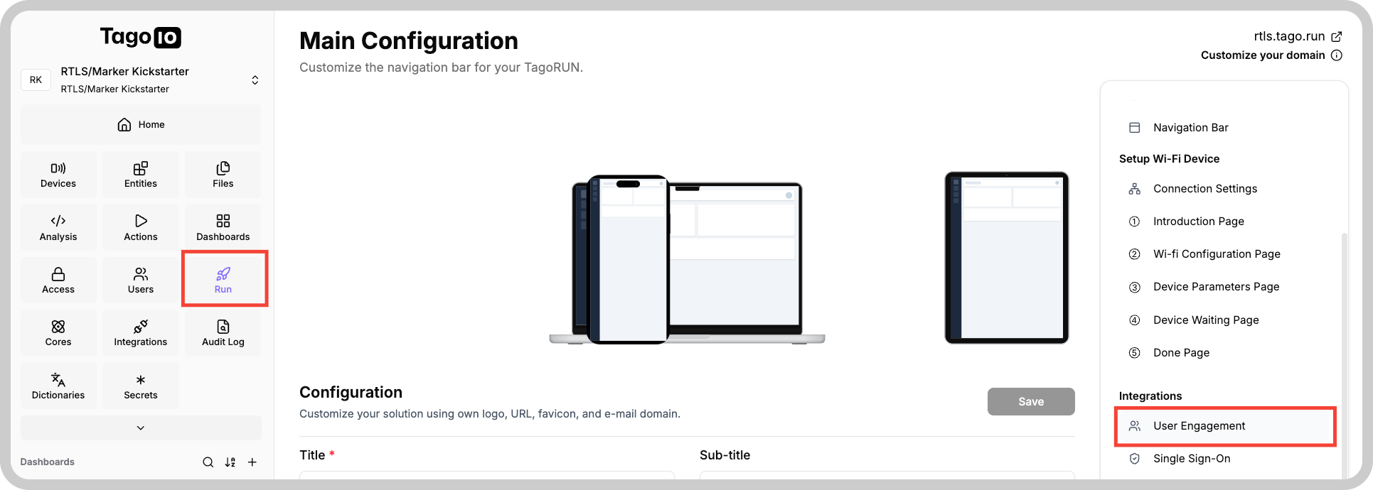 TagoRUN integrations screenshot