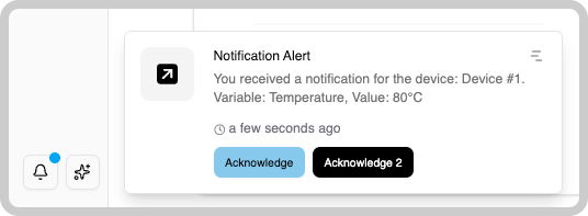 Notification example showing a Refrigerator Alarm card with a call-to-action link