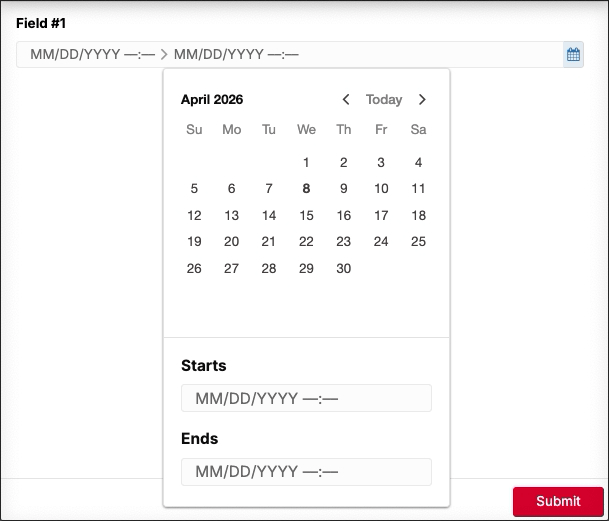 Calendar input with preset example