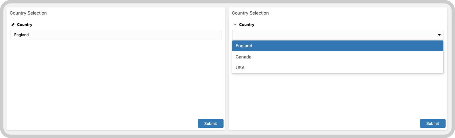 Country selection example