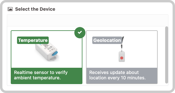 Image Selector example showing two selectable images: Temperature and Geolocation
