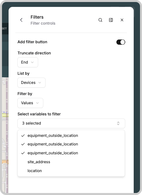 Filter options panel showing Add filter and Table config