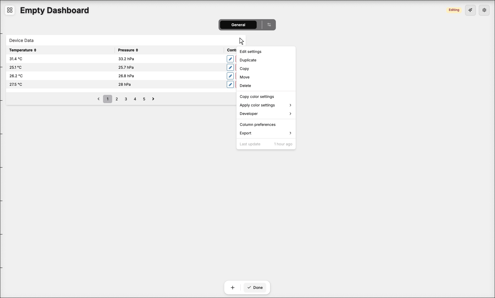 Dynamic Table Widget editor screenshot