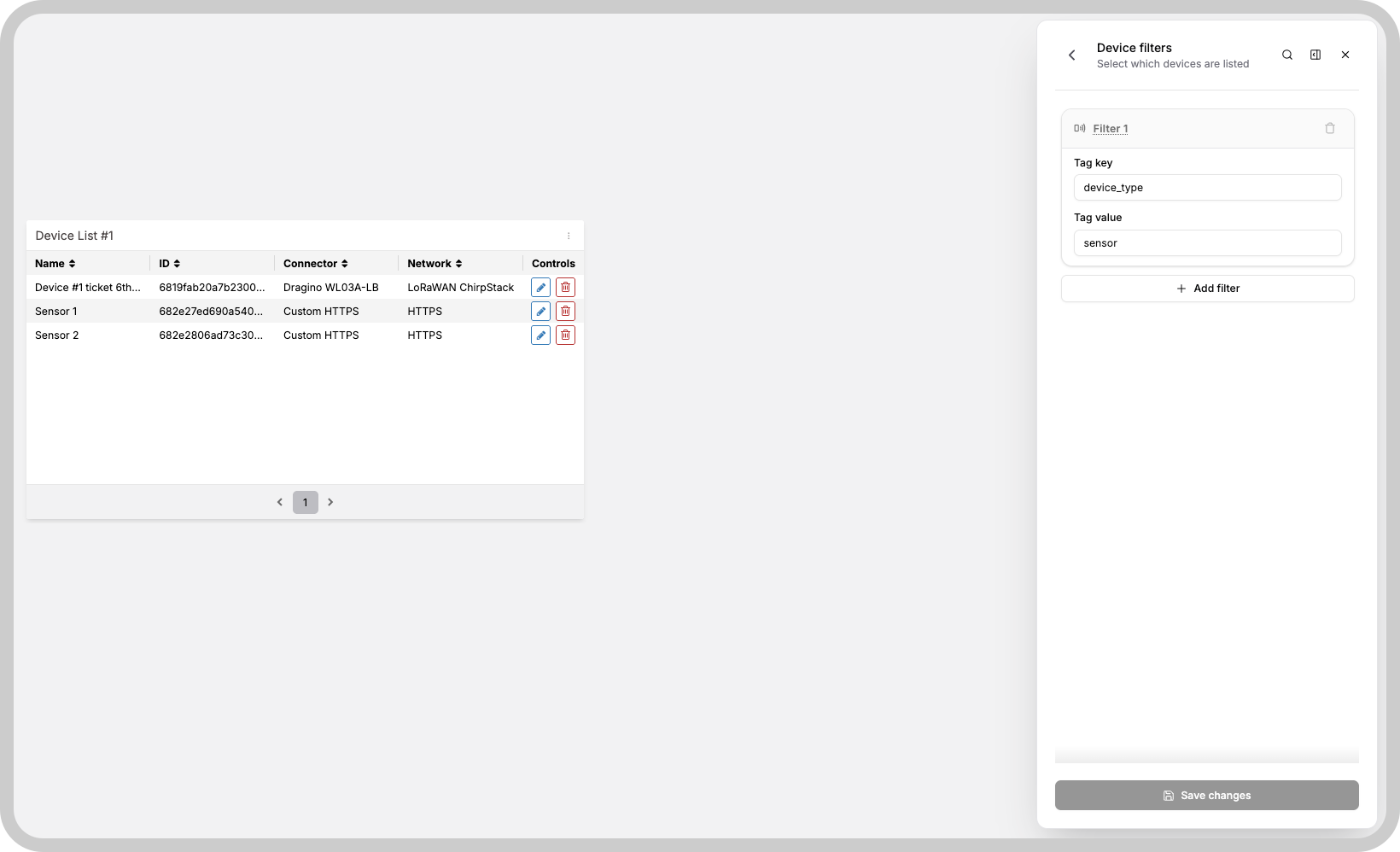 Device List widget configuration and preview