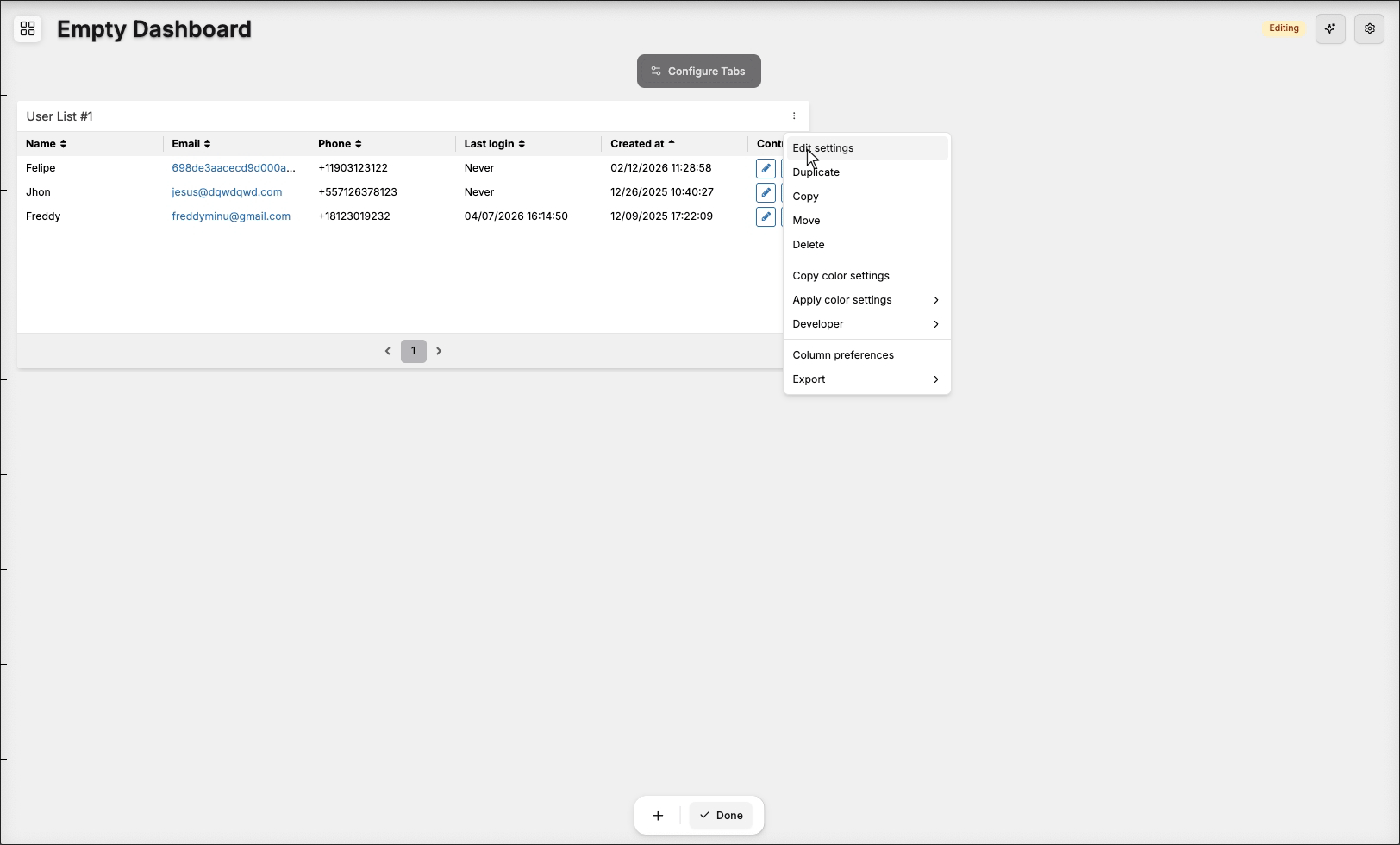 Setting up user filtering