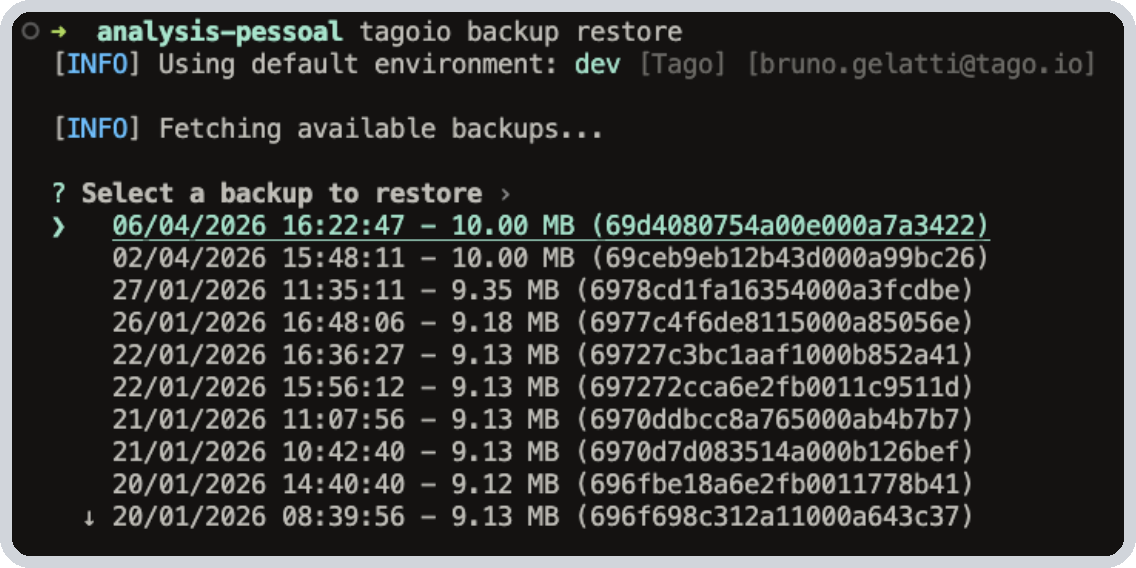 CLI backup restore selection
