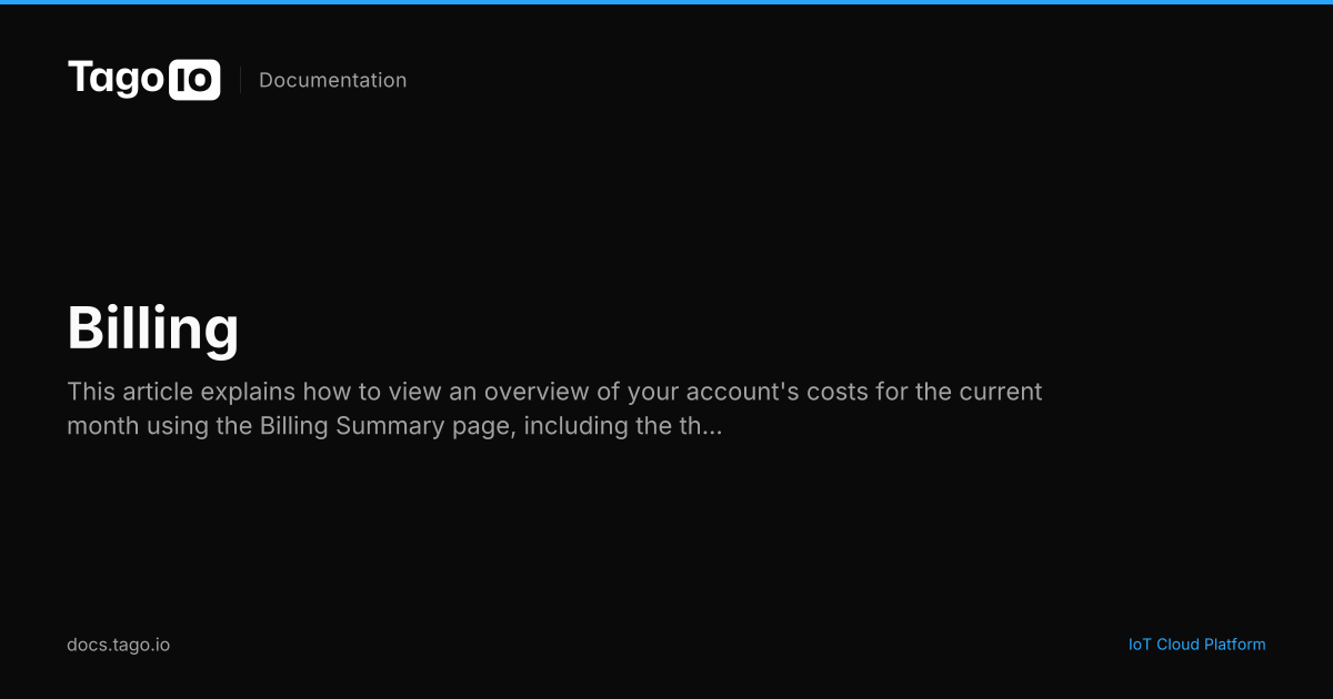 Billing | TagoIO Docs