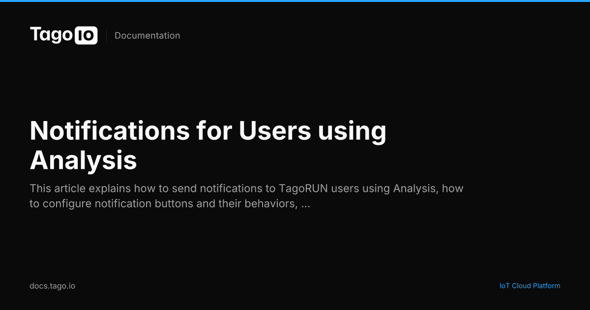 Notifications for Users using Analysis | TagoIO Docs